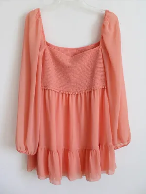 Wilfred Aritzia Tempest Mini Dress Sheer Puff Sleeves in coral small thumbnail 1
