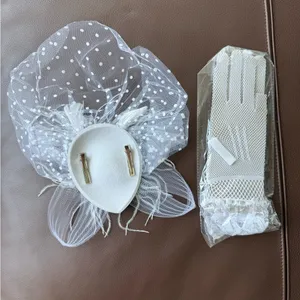 Elegant White Fascinator and Gloves Set thumbnail 2