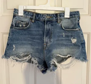 ZARA Distressed Blue Denim Shorts thumbnail 1