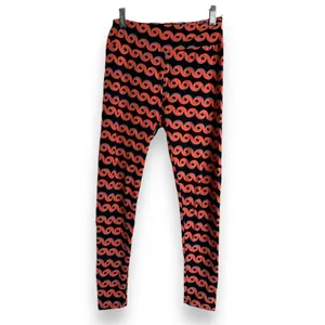 LuLaRoe Womens Leggings One‎ Size Black Blue Coral Salmon Swirl Print OS thumbnail 3