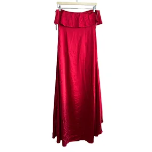 NWT Meshki Sulianna strapless ruffle midi dress vermillion red women's size M thumbnail 7
