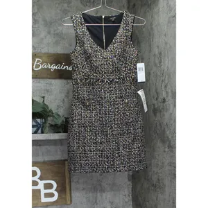 NWT City Studio Boucle Pocket Tweed Sheath Mini Dress Black / Gold Multi 0 thumbnail 4