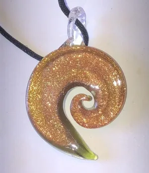 Green & Gold Shimmer Glass Pendant Necklace Vintage Boho thumbnail 4