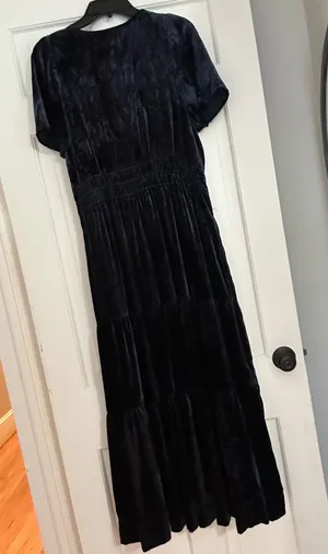 Anthropologie Dress Maxi Blue Velvet thumbnail 1
