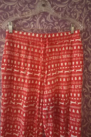 PINK Victoria's Secret Christmas tree, dog 'pink' all over pj pajamas pants in red and white size medium. thumbnail 3