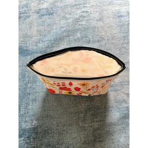 Cream Red Orange Leaf Cotton Canvas Small Makeup Bag Travel Toiletry Pouch thumbnail 3