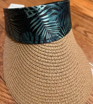 bon voyage STARBOARD NWT Wide Brim Straw Visor Hat with green leave Print Band thumbnail 6