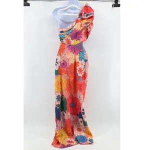 NWT Billy J Amina Floral One Shoulder Cutout Maxi Dress Multi Orange US 4 AU 8 thumbnail 6