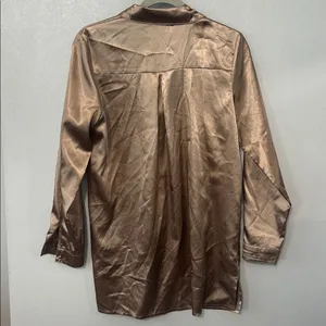 Princess Polly Women Mini Shirt Dress Bronze Satin Button Down Size 4 thumbnail 4