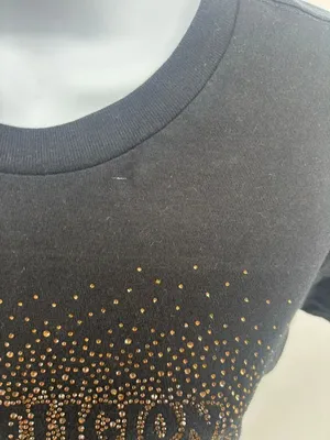 True Religion Gold Stud Embellished Crew Neck Tee Womens Small Black Bling thumbnail 8