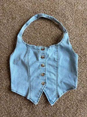 Denim Halter Top Shein thumbnail 1