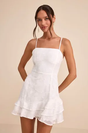 NWT Lulus Days with You White Floral Burnout Ruffled Mini Dress Engagement Sz L thumbnail 1