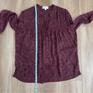 Cloth And Stone Leopard Print Button Down Blouse Burgundy Top Large thumbnail 7