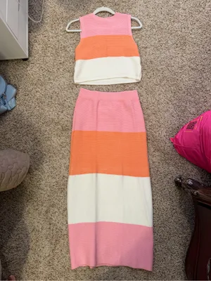 Main Strip Pink, Orange & White Striped Maxi Skirt Set thumbnail 2