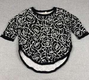 Anthropologie MOTH Sweater Womens Small Black Floral 3/4 Sleeve Open Knit thumbnail 1