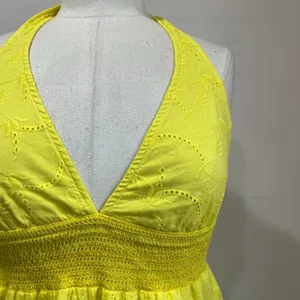 Ralph Lauren‎ Yellow Halter Mini Dress Embroidered Empire Waist Women’s Size M thumbnail 2