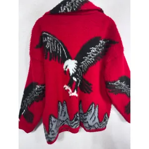 Yarina Womens Medium Red Wool Eagle American Full Zip Fleece Jacket Southwestern thumbnail 7