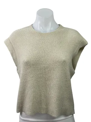 Zara Women's Beige Cream Eyelash Knit Cap Sleeve Crew Neck Sweater Top Size M thumbnail 1