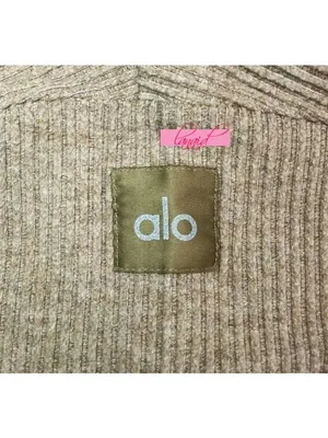 Alo Muse Hoodie Gravel Heather Tan Ribbed Stretchy Sweatshirt Sweater Pullover L thumbnail 13