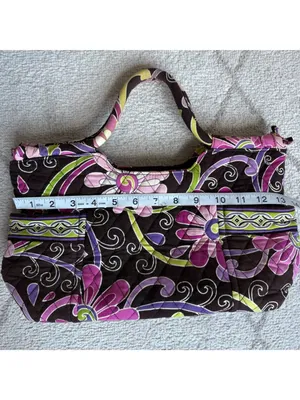 Vera Bradley Quilted Shoulder Bag Floral Brown Pink Purple Green Cotton Purse thumbnail 2