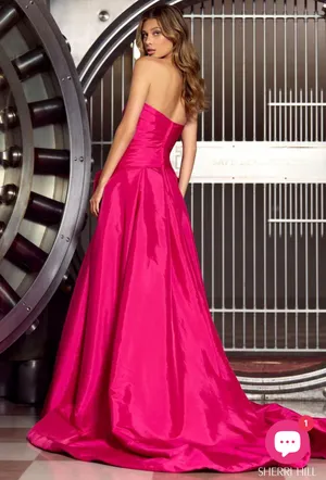 Sherri Hill Pink Strapless Satin Bow Long Gown Zip With Petticoat Women’s 2 thumbnail 2