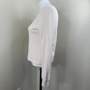 Loveshackfancy Thelia Waffle Knit Henley Top Cream Nude Color Sz XS thumbnail 5