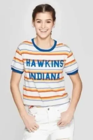 Stranger Things Netflix Rainbow Stripe Hawkins Indiana Ringer T-Shirt XS thumbnail 1