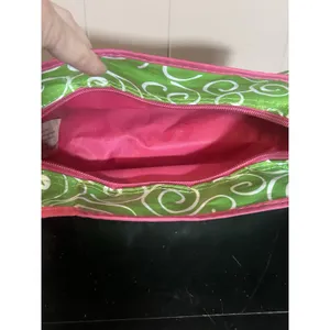 Monogram F Green Pink Swirl Cosmetic Makeup Bag Travel Organizer 10” 4” thumbnail 6