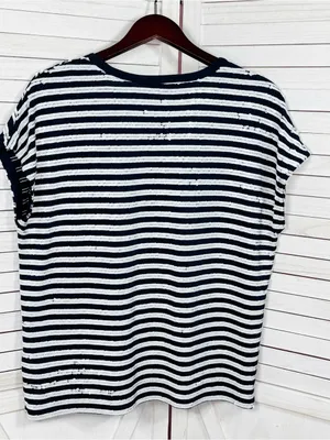 Lauren Ralph Lauren Sequin Striped Cap Sleeve Top Blue White Large Nautical thumbnail 8