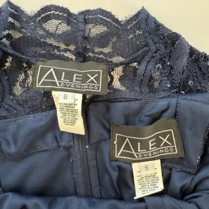 Alex Evenings Navy Blue Lace‎ Glitter Two Piece Jacket Sleeveless Satin Dress 6 thumbnail 12