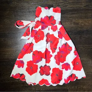 ASOS Design Scallop White and Red Poppy Floral Print Midi Skater Dress thumbnail 2