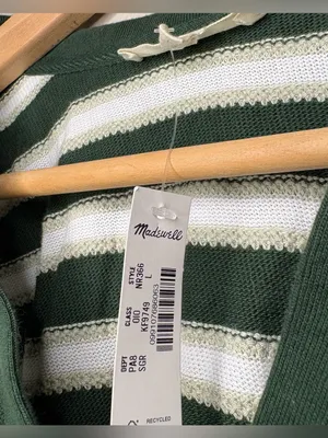 Madewell striped fall pumpkin patch casual preppy green white knit polo top L thumbnail 3