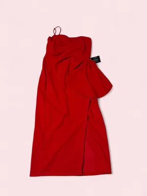 Lulu's One-Shoulder Red Midi Dress with Side Drape NWT thumbnail 2
