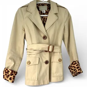 VINTAGE S 4 Jacket Cropped Trench tan belted jacket leopard leather buttons lux thumbnail 2