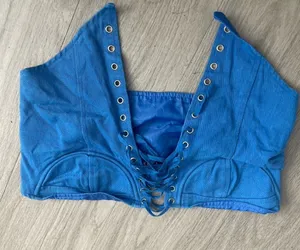 Lioness Blue Lace-Up Crop Top thumbnail 1