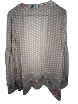 Altar'd State Floral Geometric Bell Sleeve Sheer Open Front Long Sleeve Kimono C thumbnail 5
