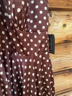 IEENA FOR MAC DUGGAL Size 10 Brown Polka Dot A-Line Halter Gown Rosette FLAWS thumbnail 12