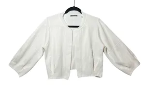 T Tahari Womens XL White Open Front‎ Cardigan Lantern Sleeve Cropped Sweater thumbnail 1