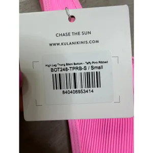 NEW Kulani Kinis Taffy Pink Ribbed Bikini Small Bind Tie Halter High Leg Thong thumbnail 5
