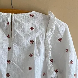 white cottage core floral embroidered blouse top thumbnail 7