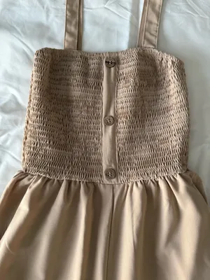 Tan Jumpsuit With Button Detail And Pockets thumbnail 3