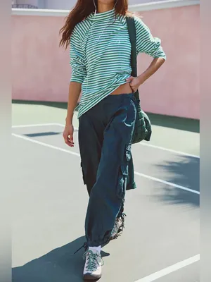 NWOT Free People FP Movement Restoration Yarn Dye Stripe Layer - Green Glow - L thumbnail 6