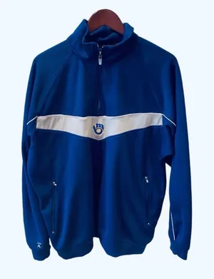 Antigua Milwaukee Brewers MLB Pull Over 1/2 Zip Sweatshirt Shirt Blue Gray Embroidered L thumbnail 1