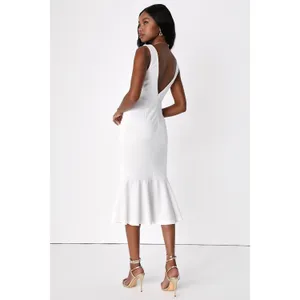 Lulus Moment Maker White Square Neck Trumpet Midi Dress Gala Banquet Size M thumbnail 3
