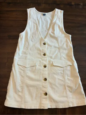 American Eagle Dress Women’s Small Corduroy Cream Button Down Sleeveless Jumper thumbnail 1
