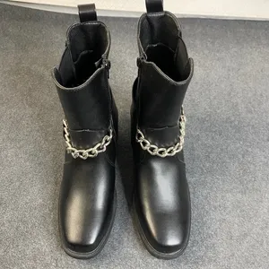Pazzle Black Square Toe Chunky Heel‎ Ankle Boots Chain Detail Women's Sz 8.5 EUC thumbnail 2