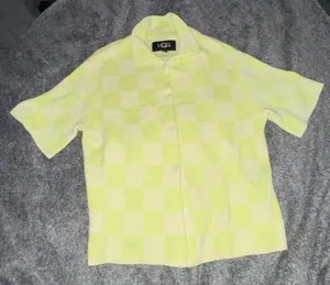 UGG Jeannie Checkerboard Terry Button Down Size XS Yellow thumbnail 1