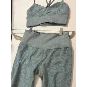 euc ALO Yoga bra leggings set seagrass green heather xs top small pants thumbnail 3