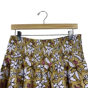 Aerie Smocked Floral Batik Shorts Mustard Yellow Boho High Rise Flowy Size L thumbnail 2