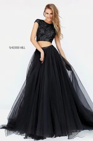 Sherri Hill 50561 Black Beaded Two Piece A-Line Organza Gown Size 2 NWT‎ thumbnail 1